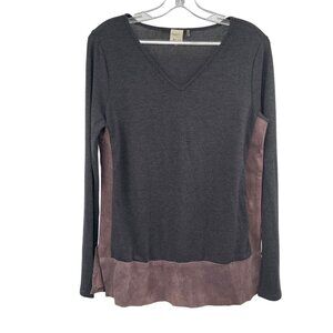 Ecru Women's Leather Trimmed Top Long Sleeve Gray/Mauve Size Small